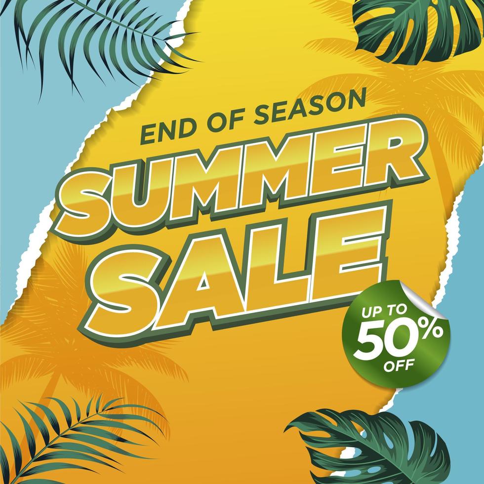 Summer Sale Banner Template  with tropical leaves vector