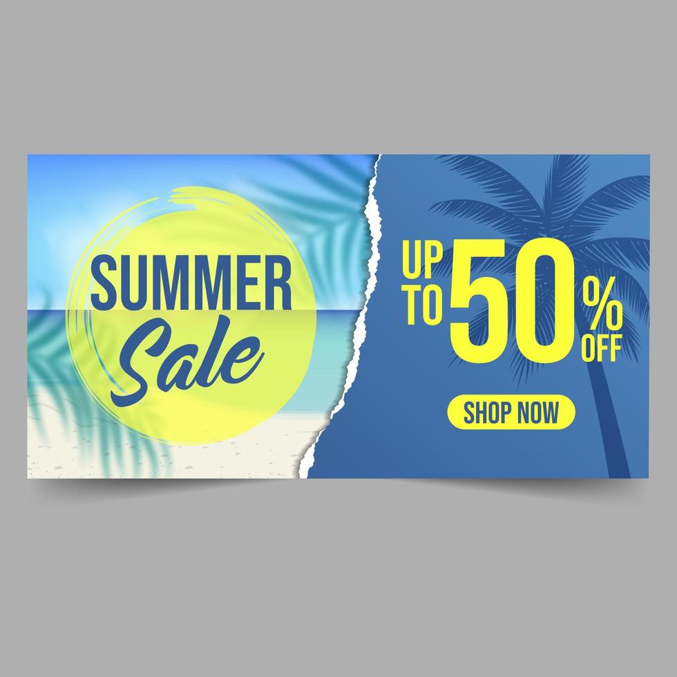 Summer Sale Banner Template  with tropical leaves vector