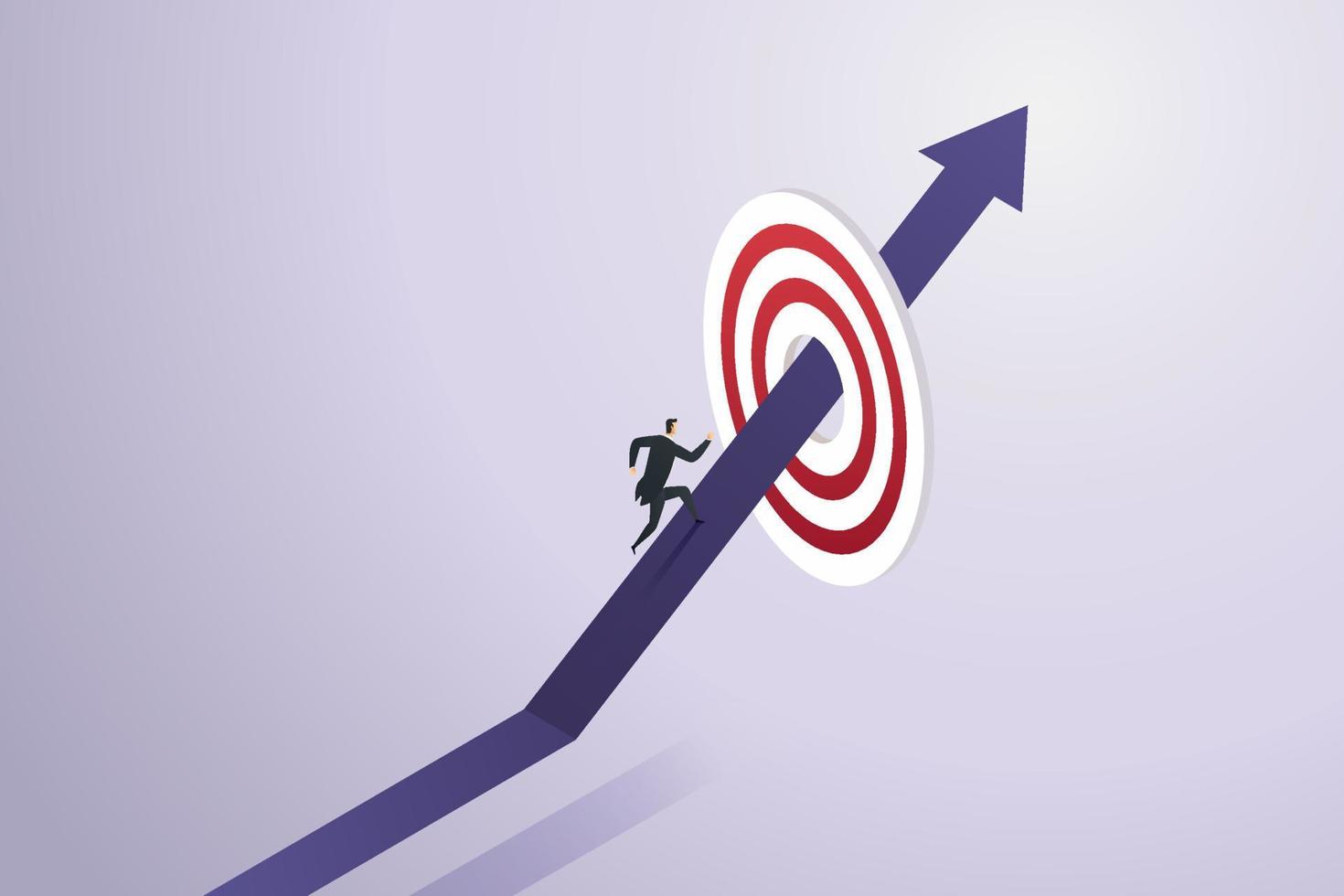 Businessman running on target purple arrow of business success. vector