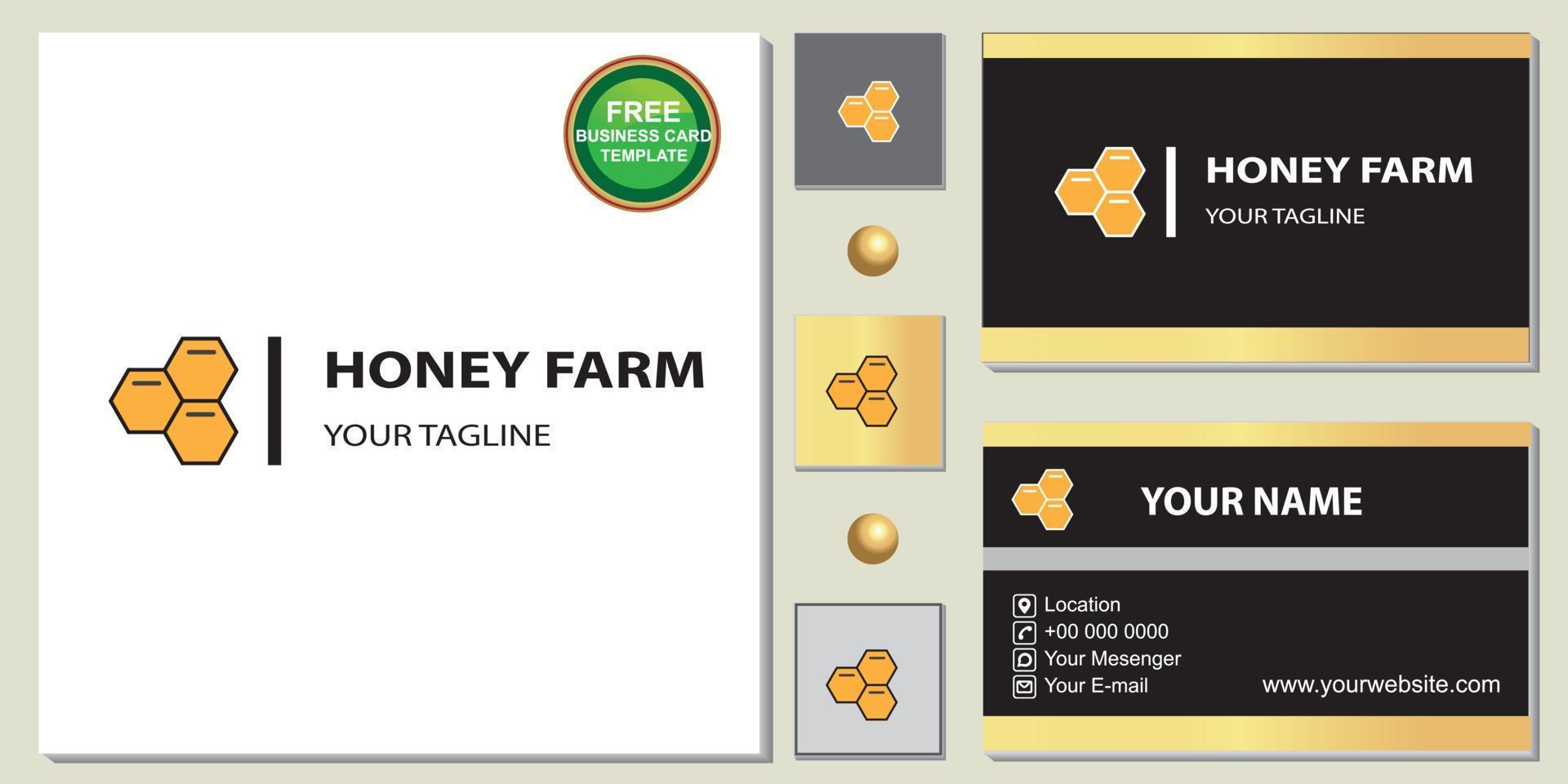 logotipo de granja de miel de oro de lujo plantilla de tarjeta de visita elegante gratis premium vector eps 10