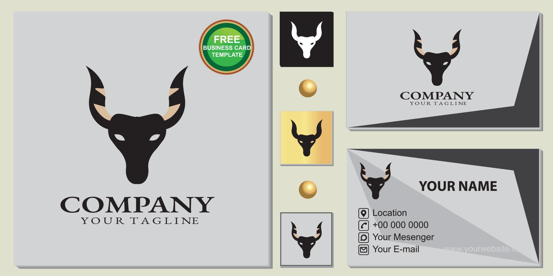 elegante logotipo de toro, plantilla de tarjeta de visita premium simple y gratuita, vector eps 10