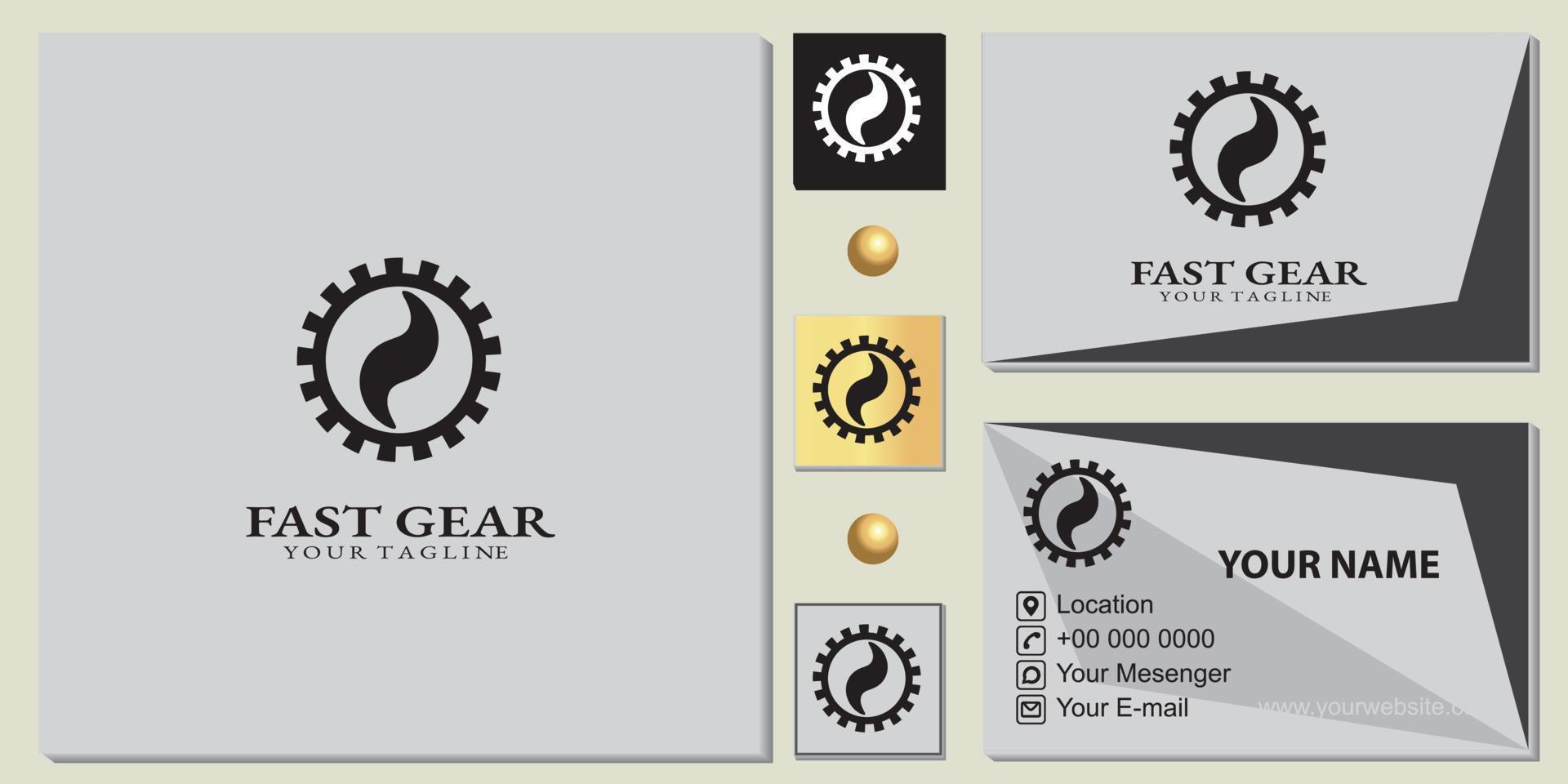 fast gear  logo premium template with elegant business card vector eps 10