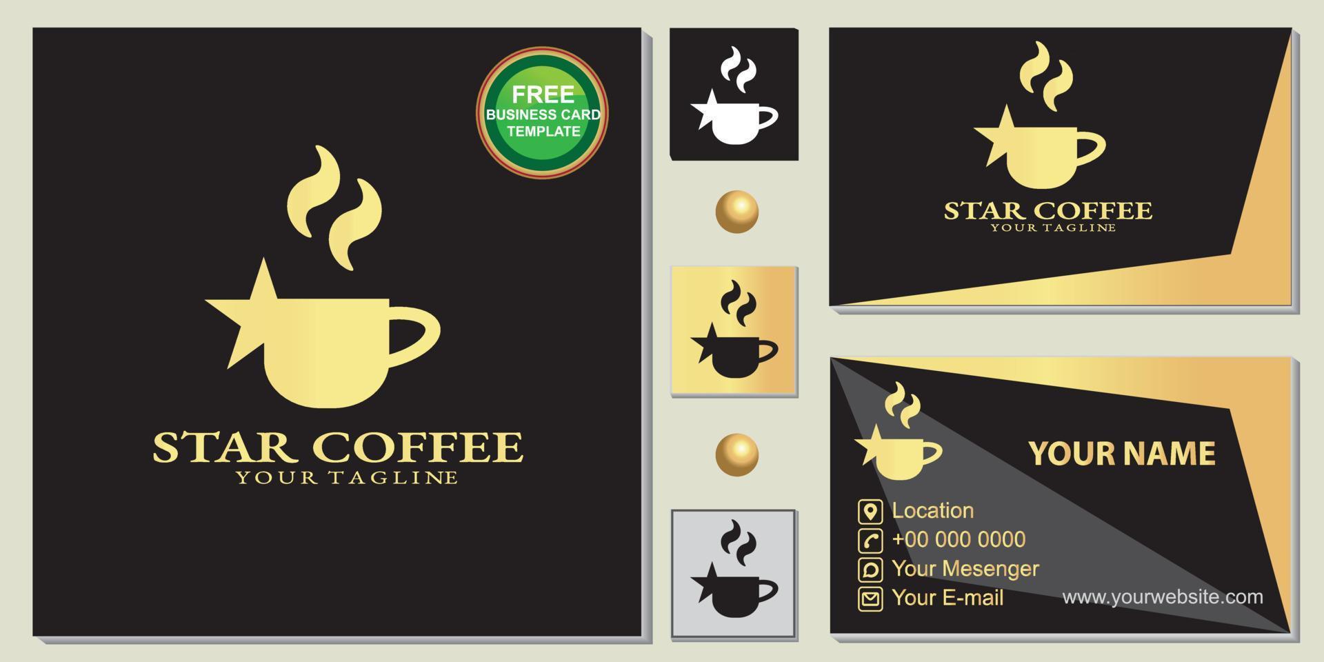 Luxury gold star coffee shop logo, simple black, free premium business card template vector eps 10