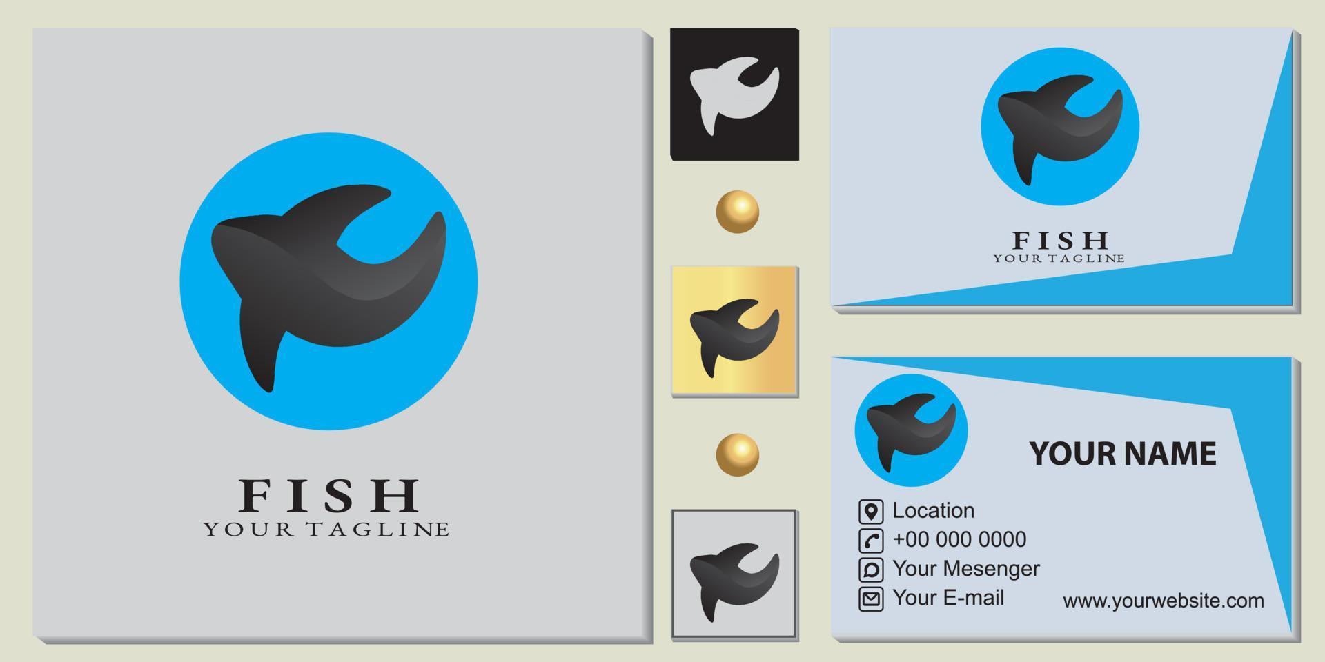 plantilla premium de logotipo de pescado simple con elegante tarjeta de visita vector eps 10
