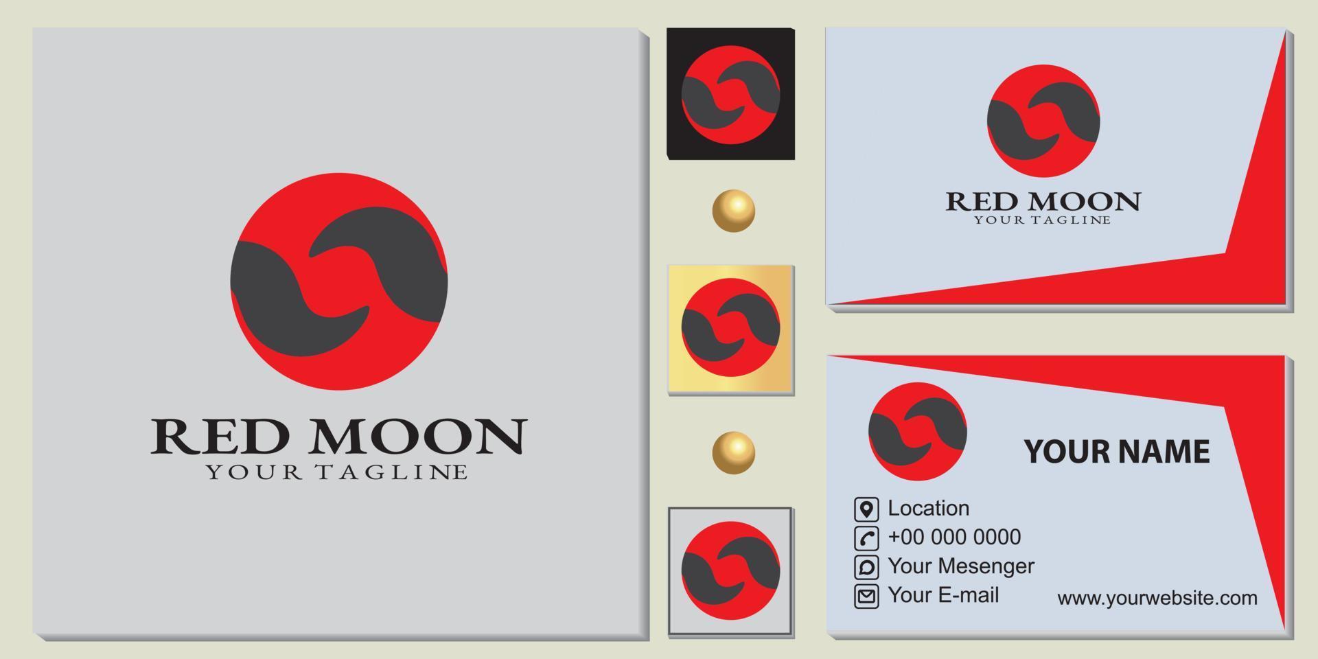 red moon logo premium template with elegant business card vector eps 10