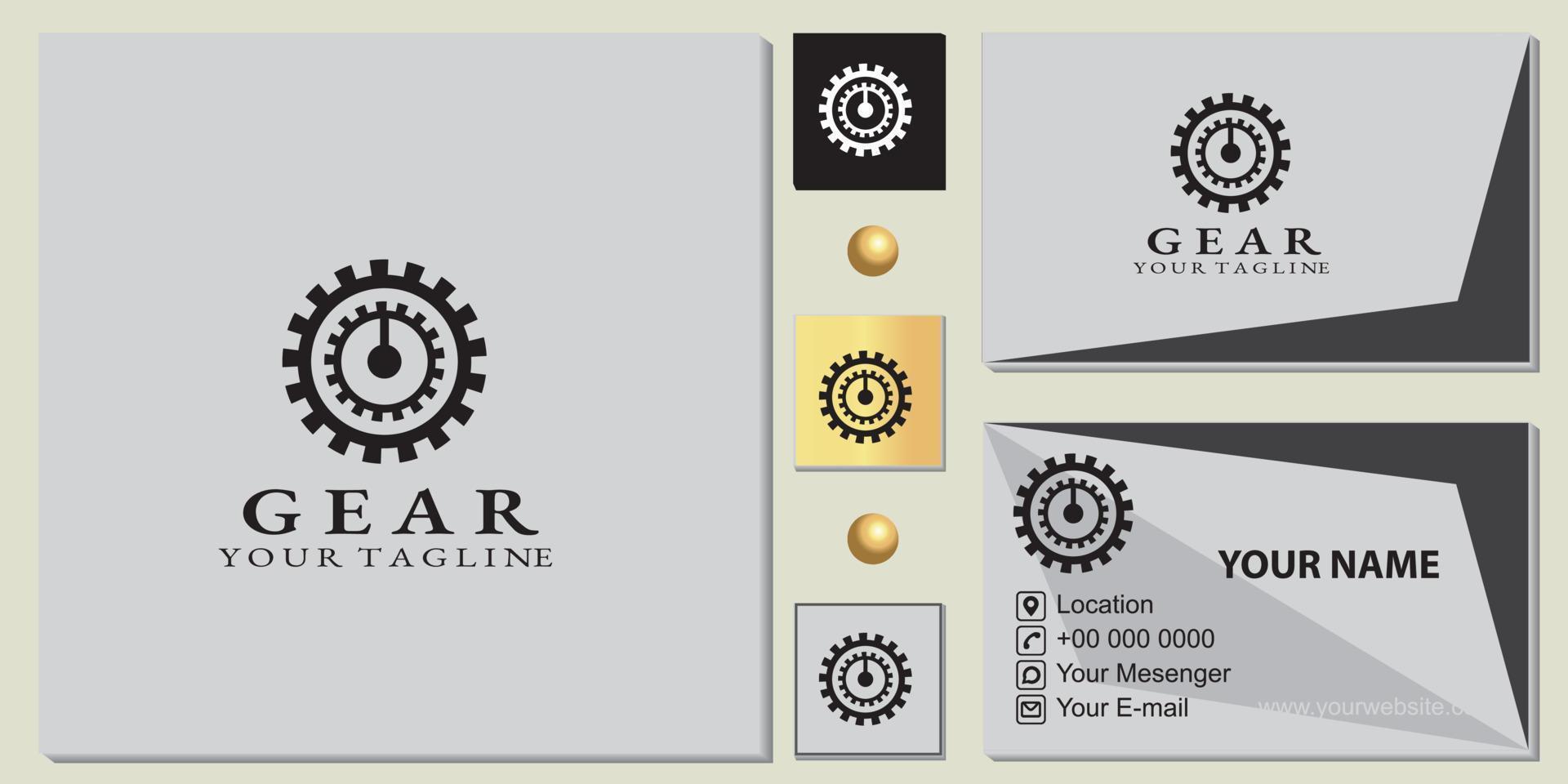 gear logo premium template with elegant business card vector eps 10