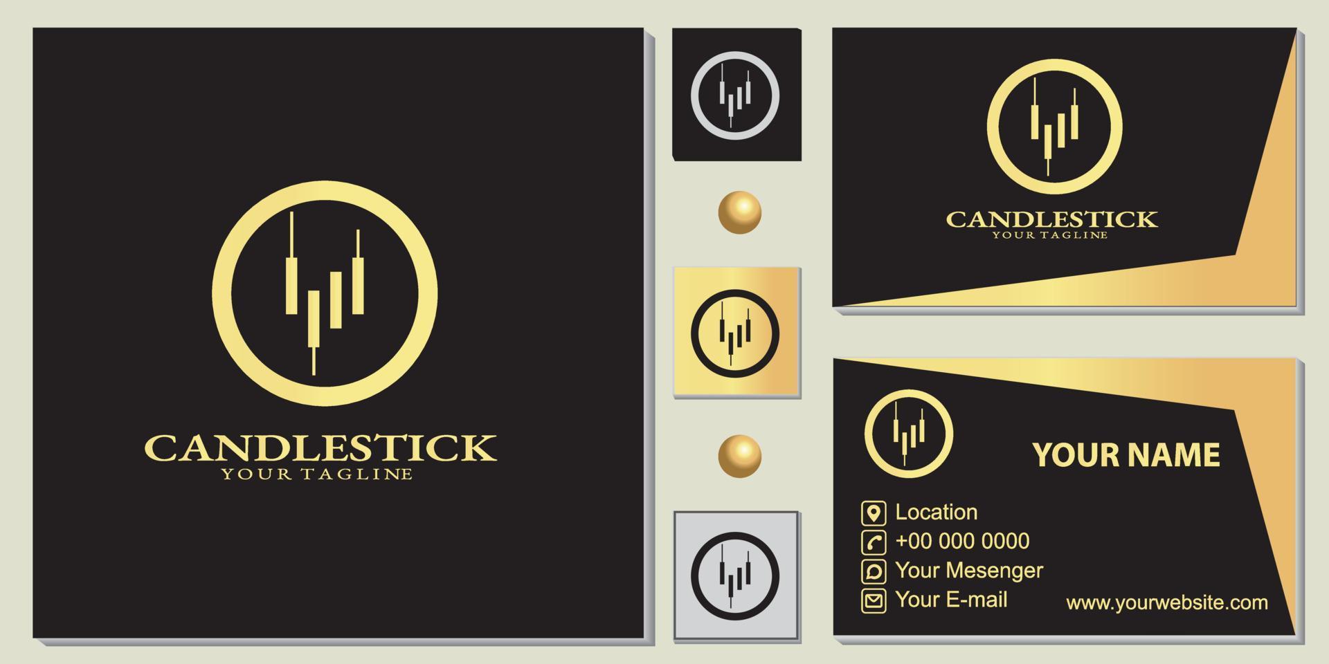 Luxury gold chart forex circle logo premium template with elegant business card vector eps 10