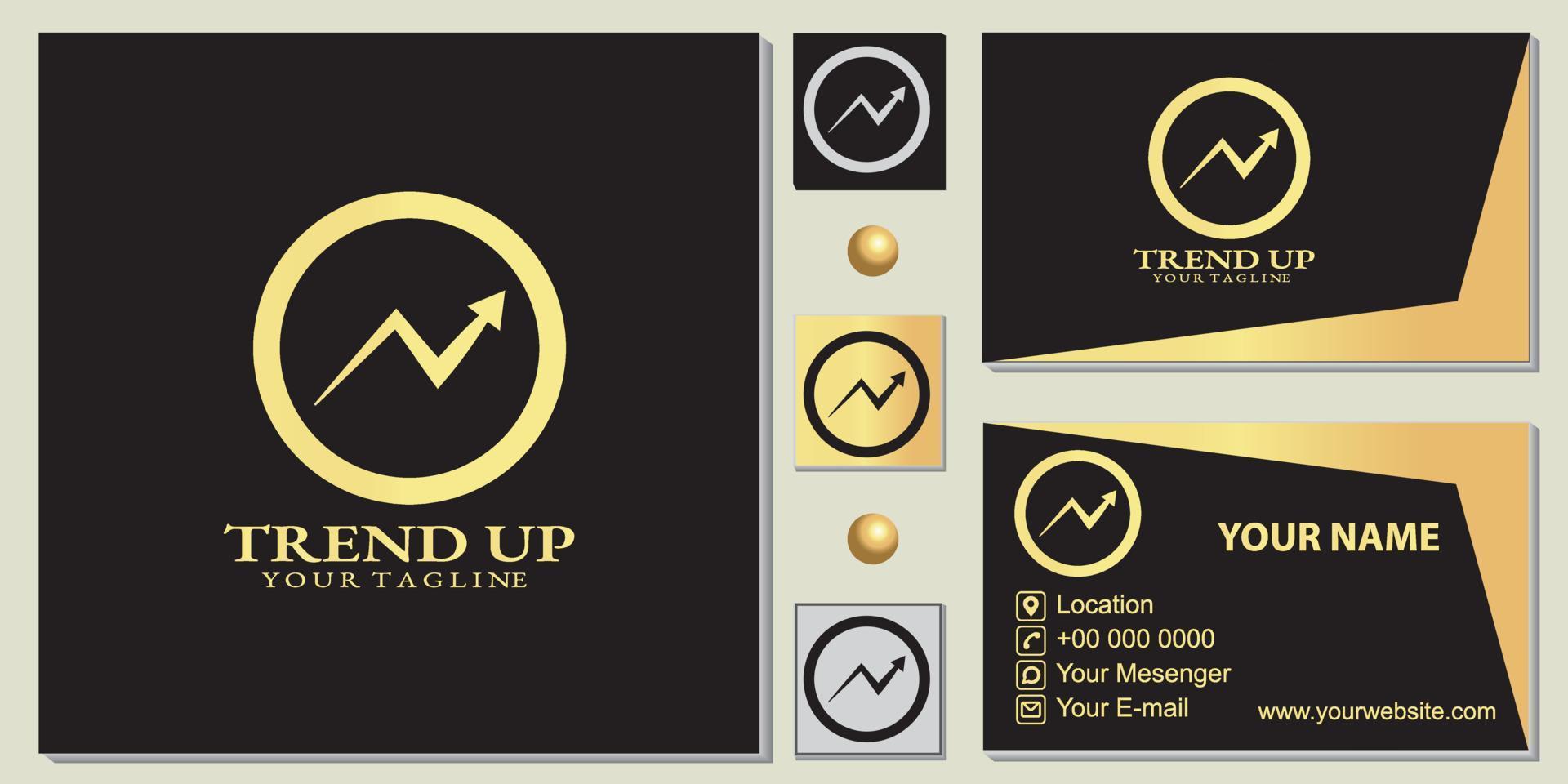 Luxury gold circle forex up logo premium template with elegant business card vector eps 10