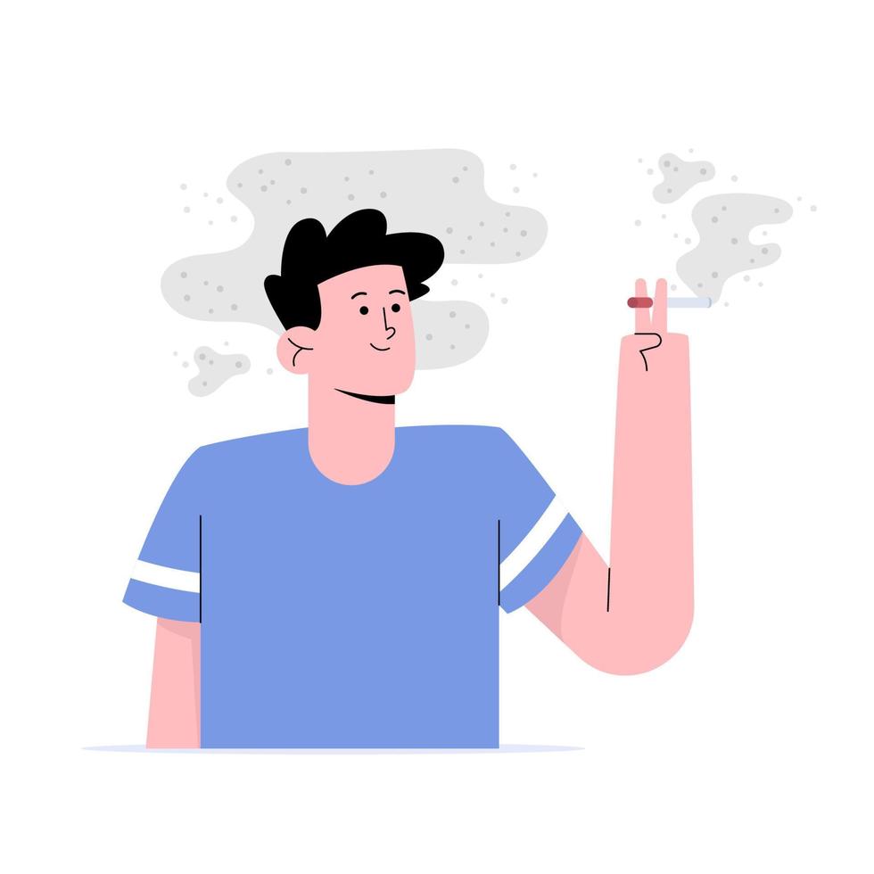 Young man smoking cigarette vector