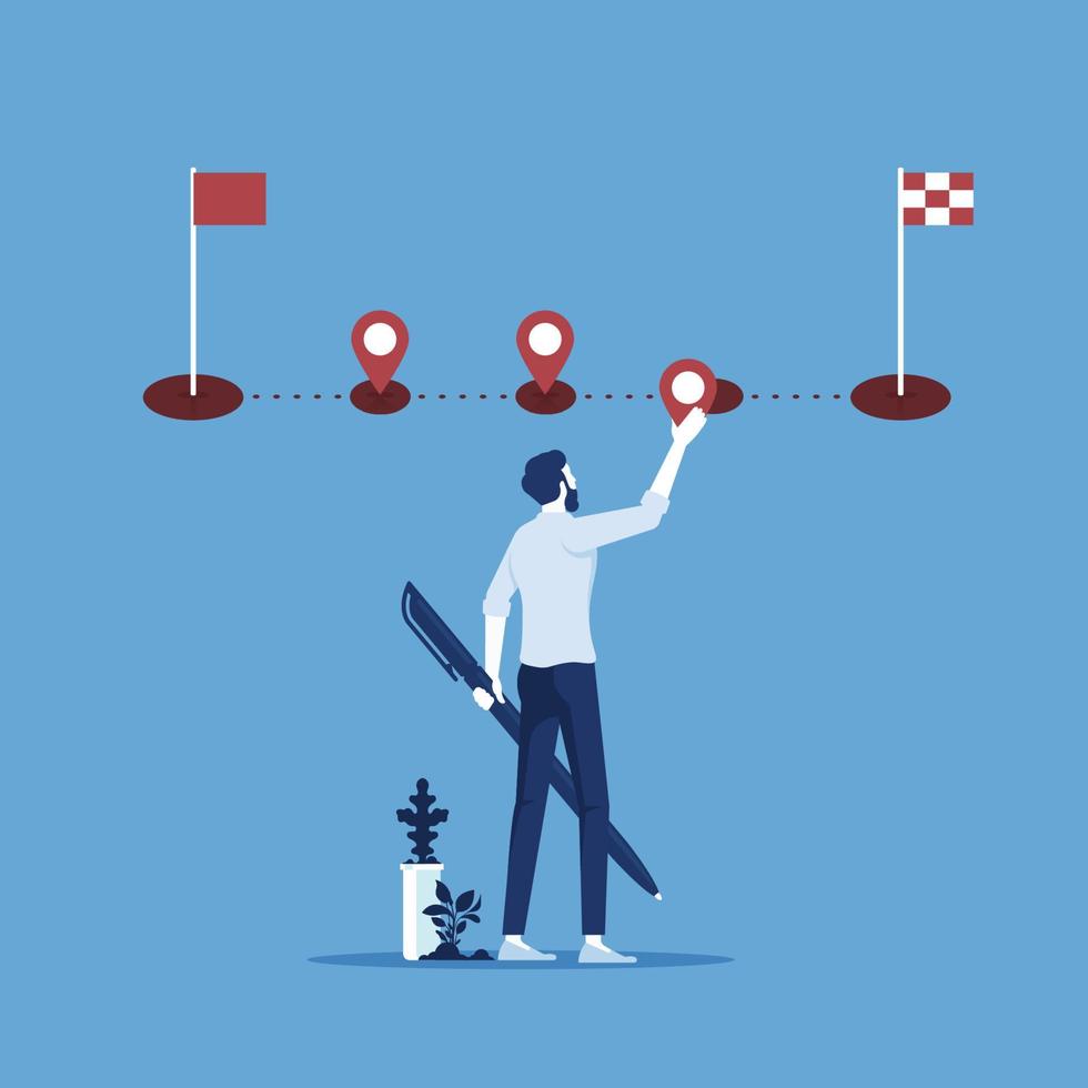 Businessman holding check mark symbol to check completed tasks in project management timeline vector