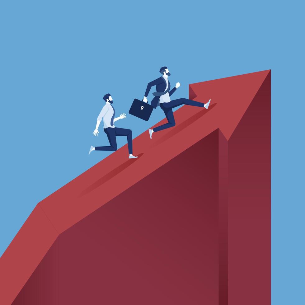 Businessman running to the top of the graph, leadership to reach business success vector