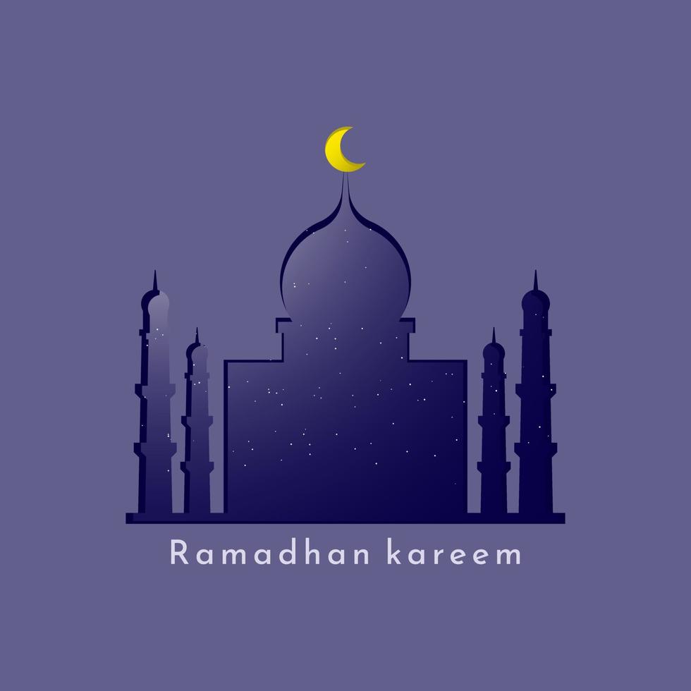 banner de noche de ramadán con ilustración de mezquita y luna brillante vector