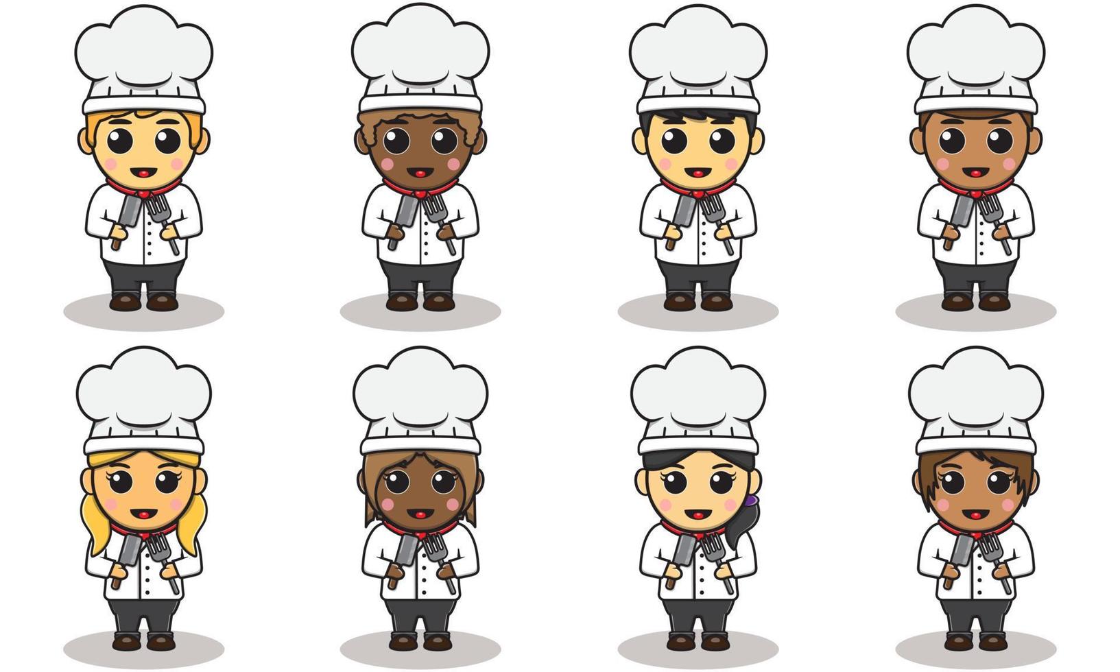 Vector illustration of boy and girl Chef with Knife and fork.