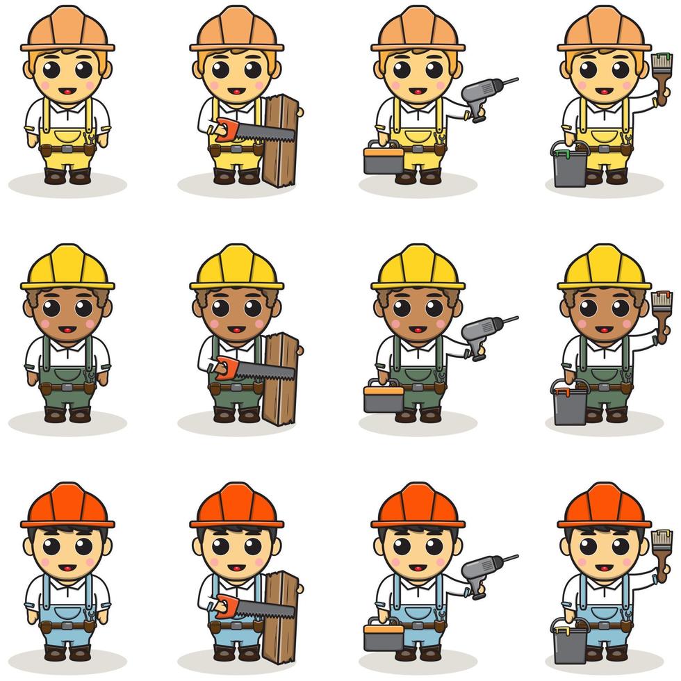 Vector Cartoon illustration of happy Handyman with his tools