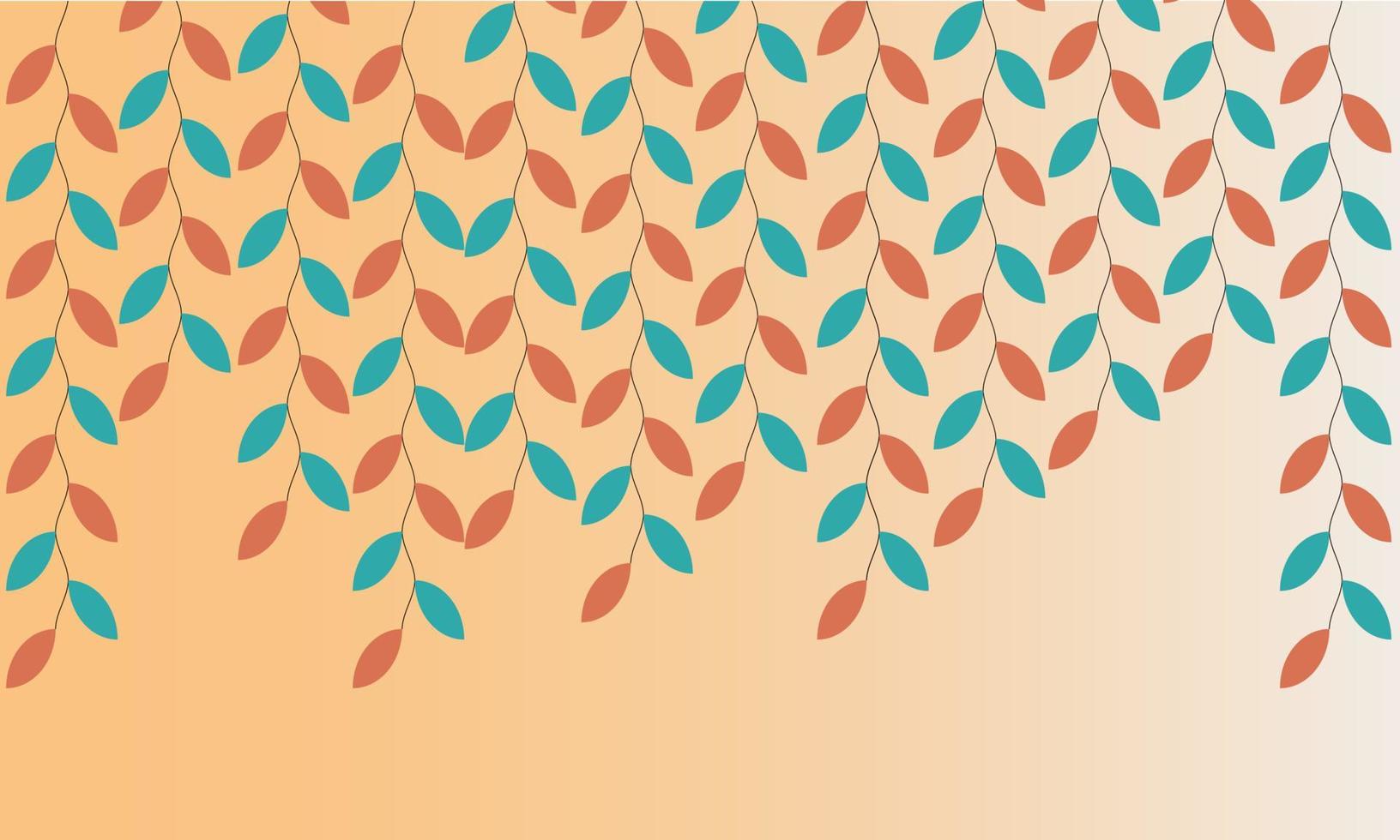 Pattern peach and blue leaves on peach background. vector illustration