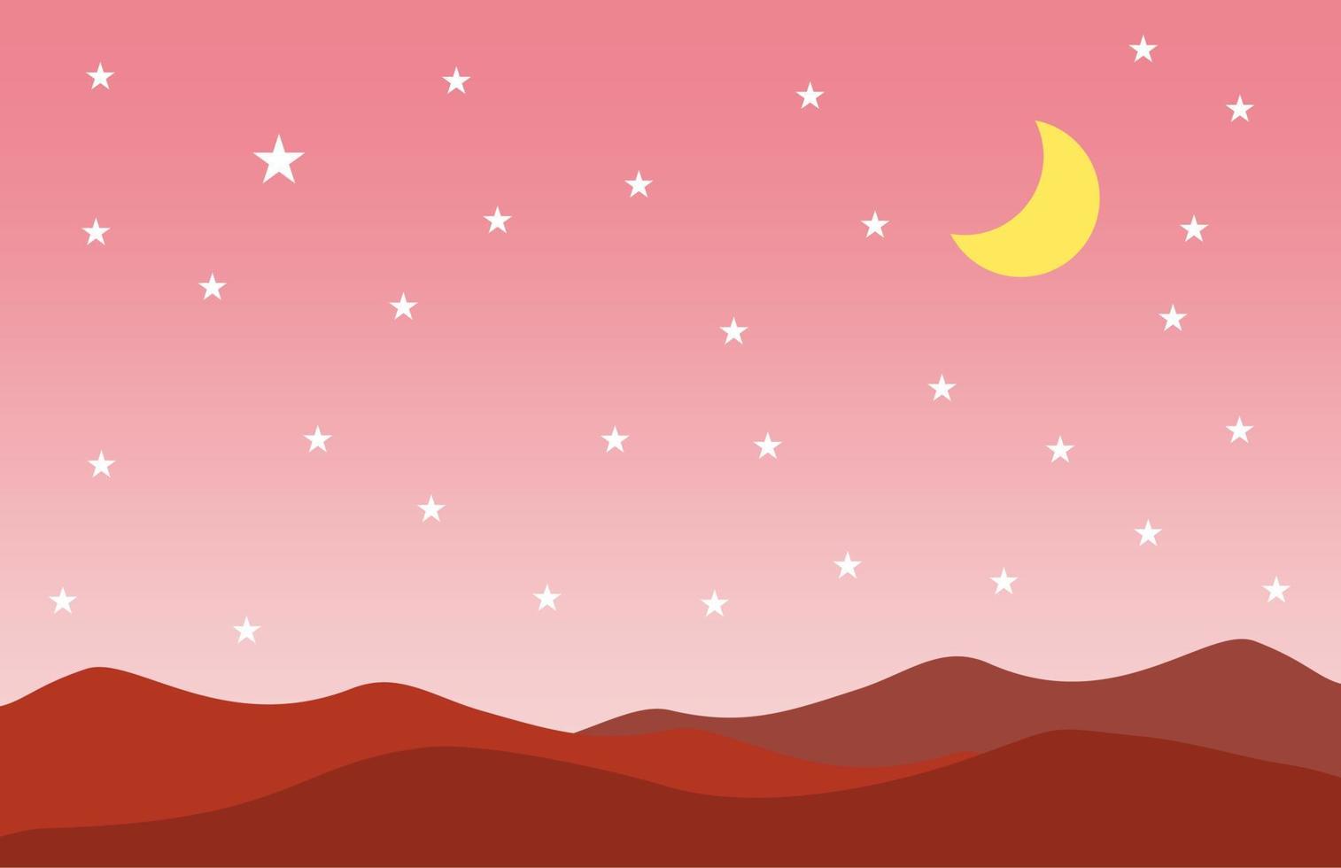 The view of the stars and the moon at dusk into the night. The concept of mountains and sky. Perfect for natural background and wallpaper vector