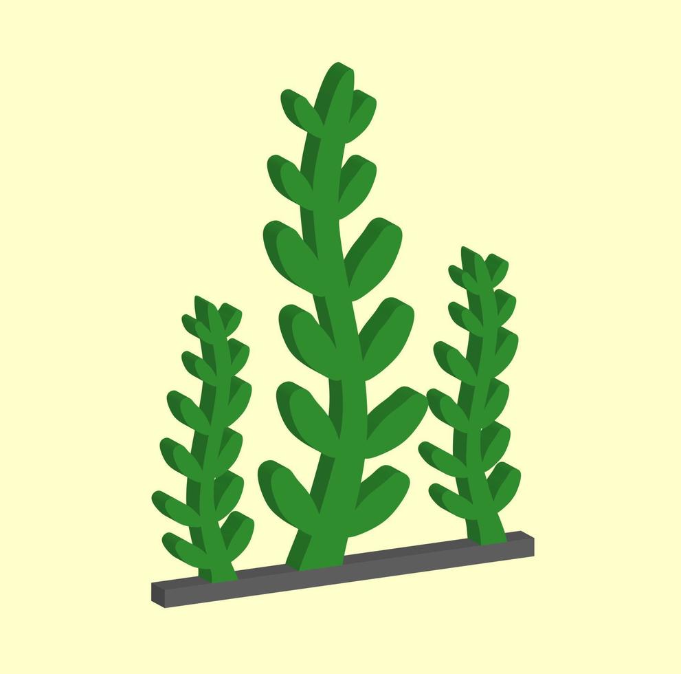 3D vector icon green leaf seaweed, marine theme for image decoration property
