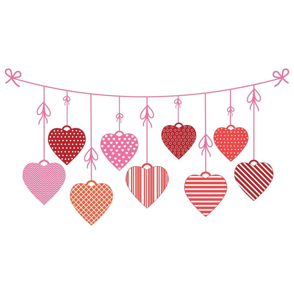 Festive garland of hearts decor, color isolated vector illustration