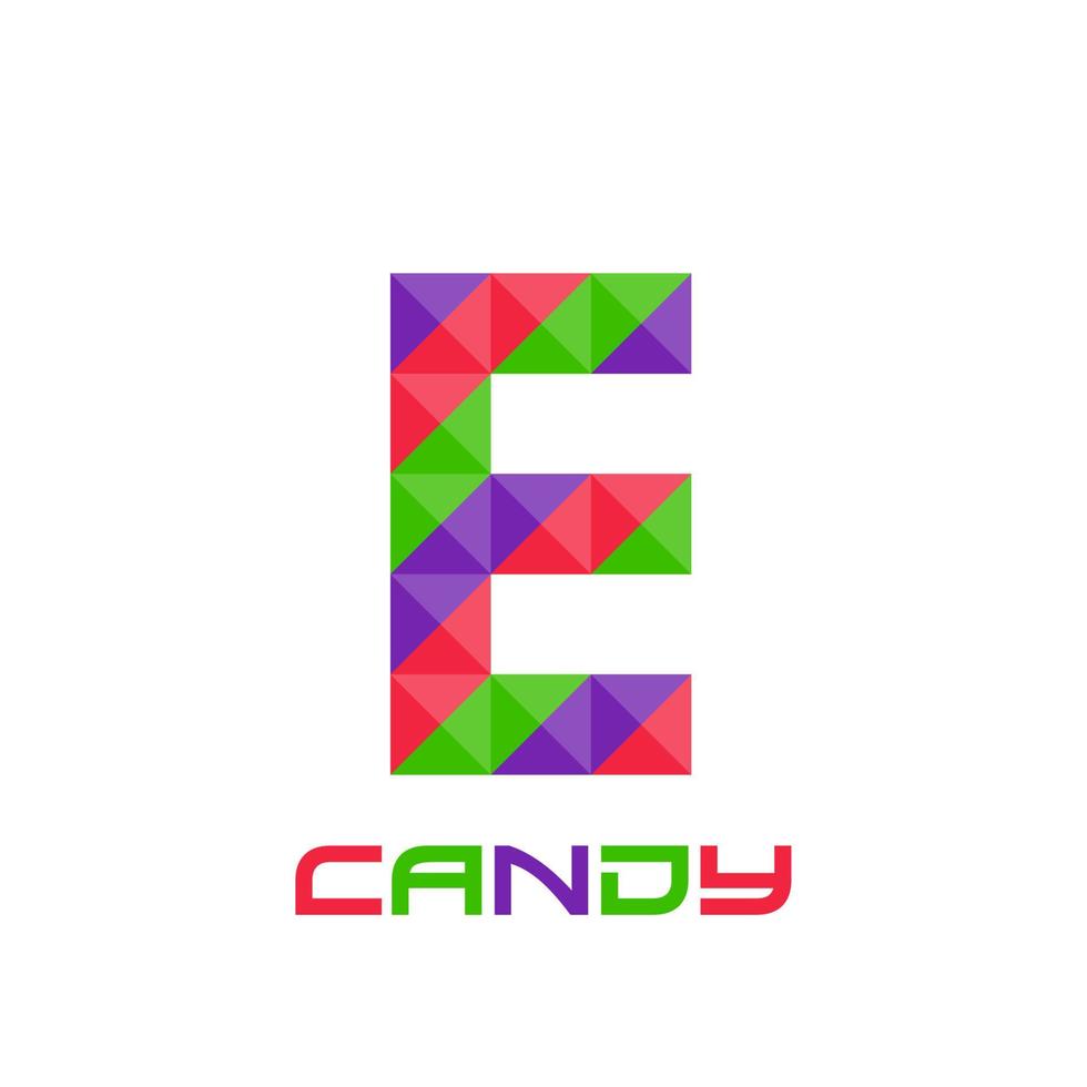 Geometric letter E with perfect combination of bright purple, red, and green colors. Good for business logo, design element, t-shirt design, print use, etc. vector