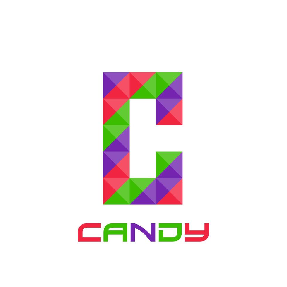 Geometric letter C with perfect combination of bright purple, red, and green colors. Good for business logo, design element, t-shirt design, print use, etc. vector