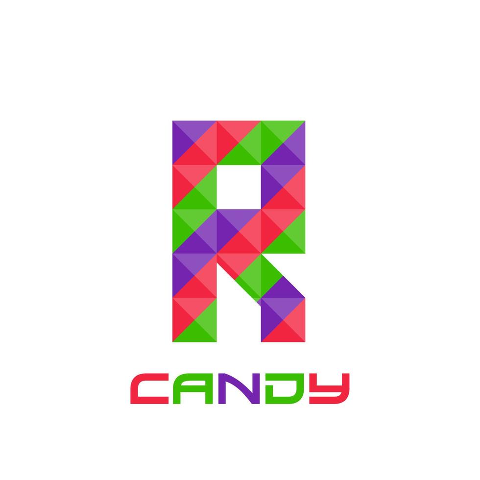 Geometric letter R with perfect combination of bright purple, red, and green colors. Good for business logo, design element, t-shirt design, print use, etc. vector