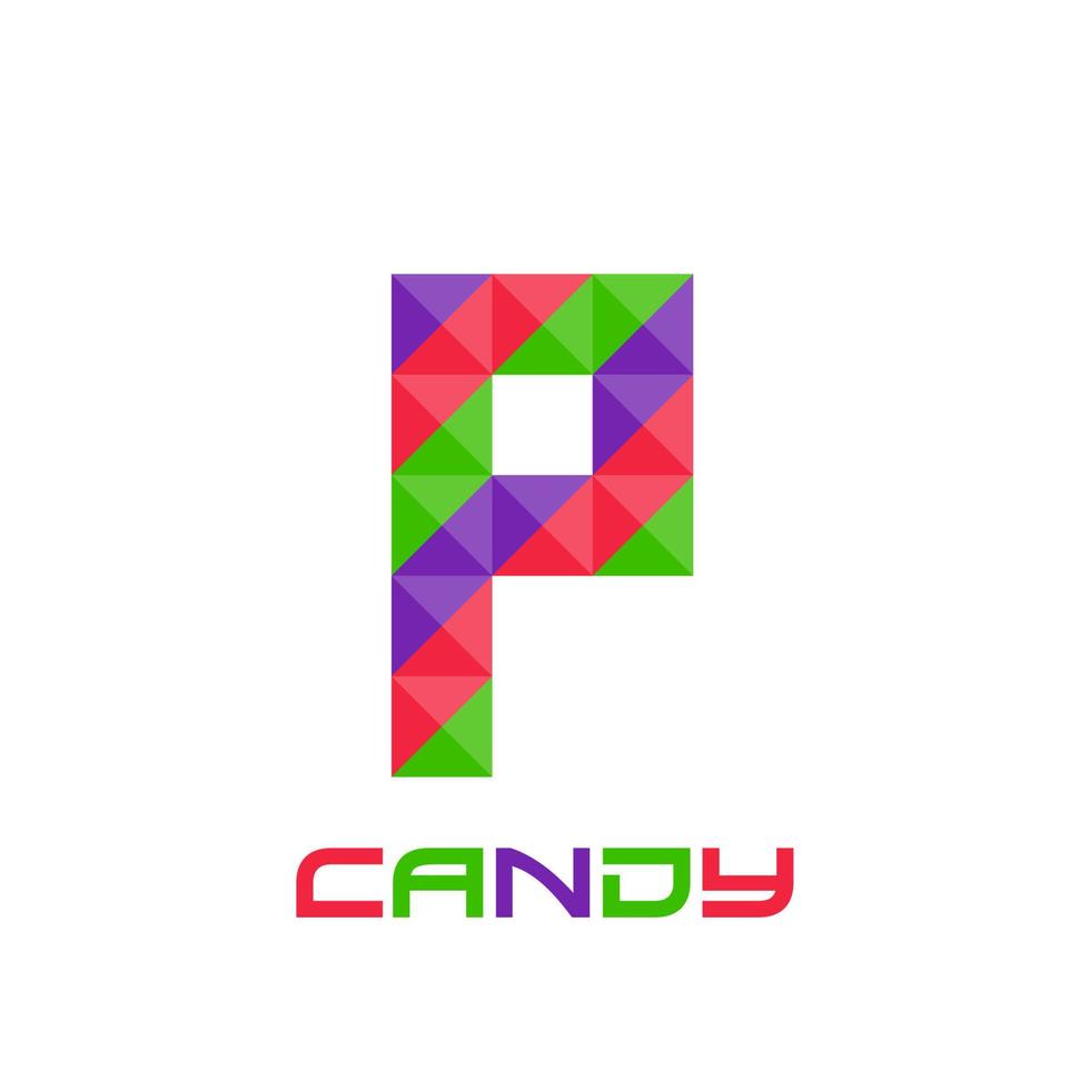 Geometric letter P with perfect combination of bright purple, red, and green colors. Good for business logo, design element, t-shirt design, print use, etc. vector