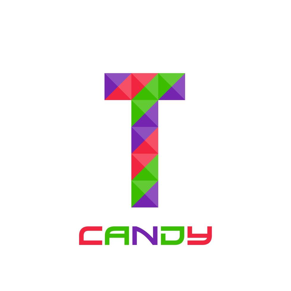 Geometric letter T with perfect combination of bright purple, red, and green colors. Good for business logo, design element, t-shirt design, print use, etc. vector