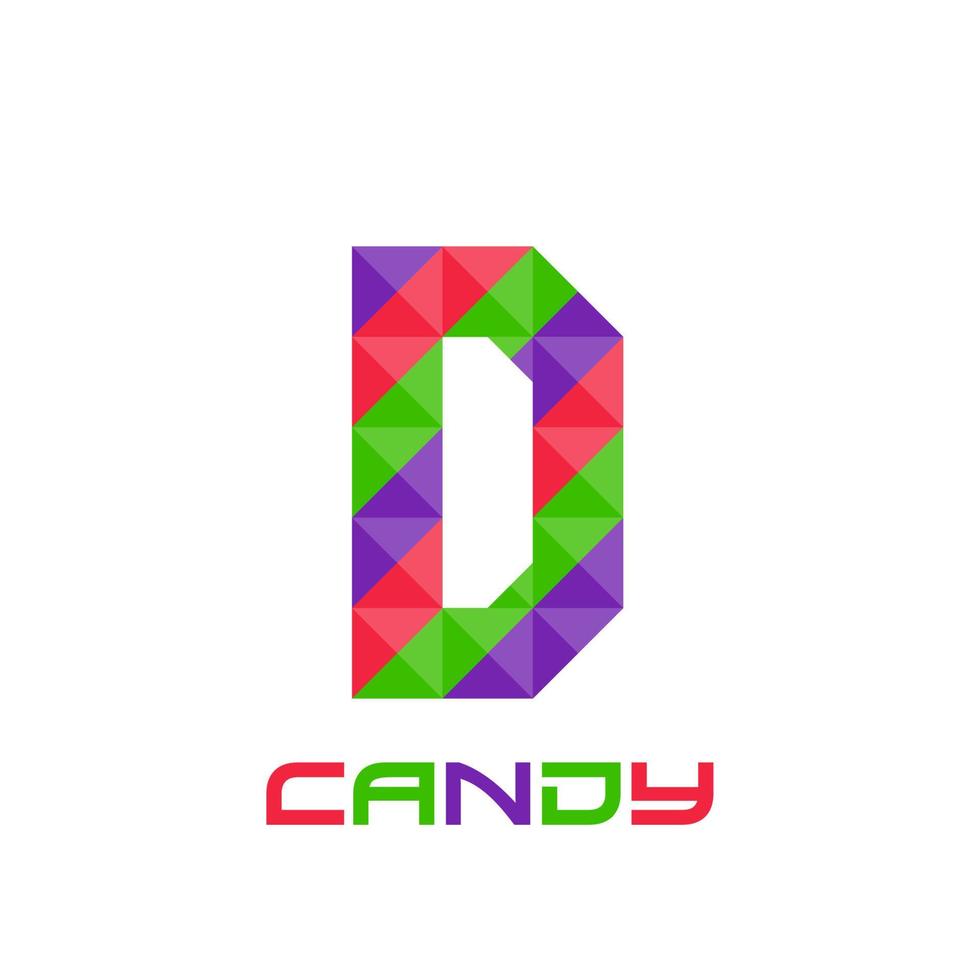 Geometric letter D with perfect combination of bright purple, red, and green colors. Good for business logo, design element, t-shirt design, print use, etc. vector