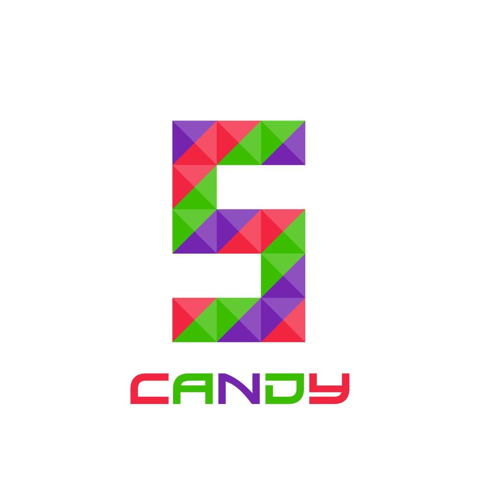 Geometric number 5 with perfect combination of bright purple, red, and green colors. Good for business logo, design element, t-shirt design, print use, etc. vector