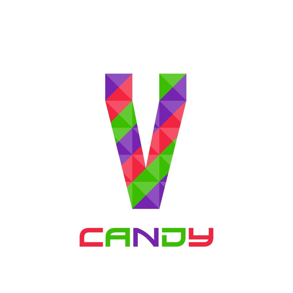 Geometric letter V with perfect combination of bright purple, red, and green colors. Good for business logo, design element, t-shirt design, print use, etc. vector