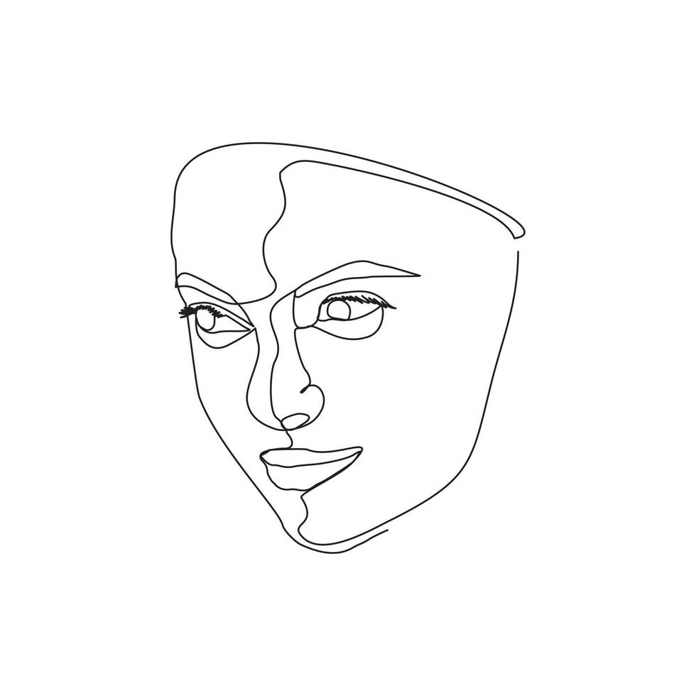 Continuous line drawing of beautiful girl face. Single one line art of attractive young woman portrait female beauty concept. Black and white vector illustration