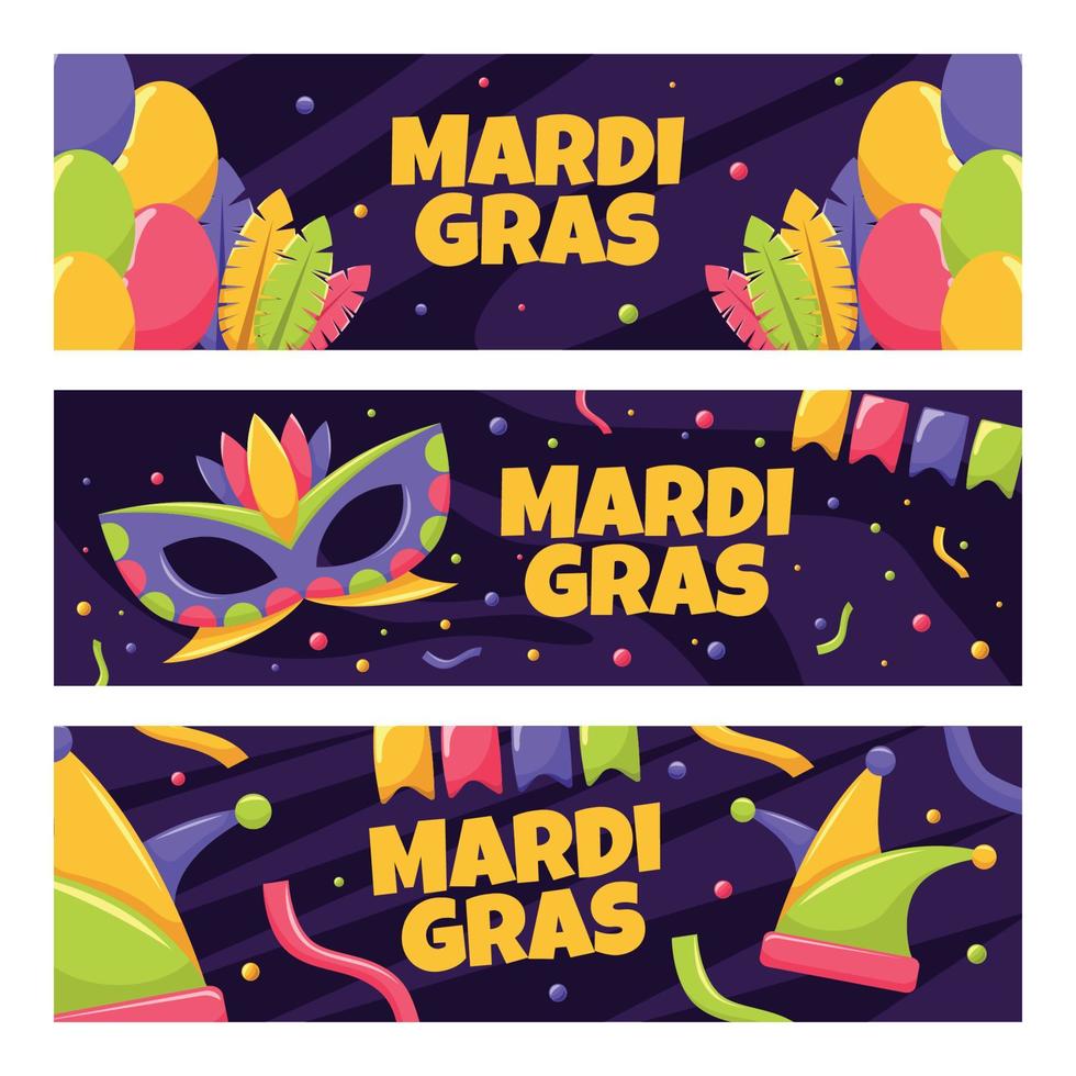 colección de carnaval de banner de mardi gras vector