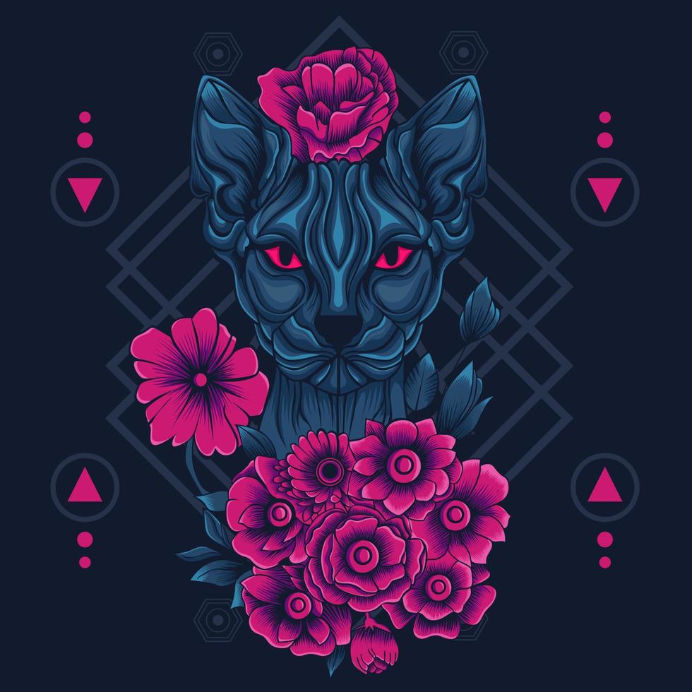 Floral Cat with sacred geometry background vector