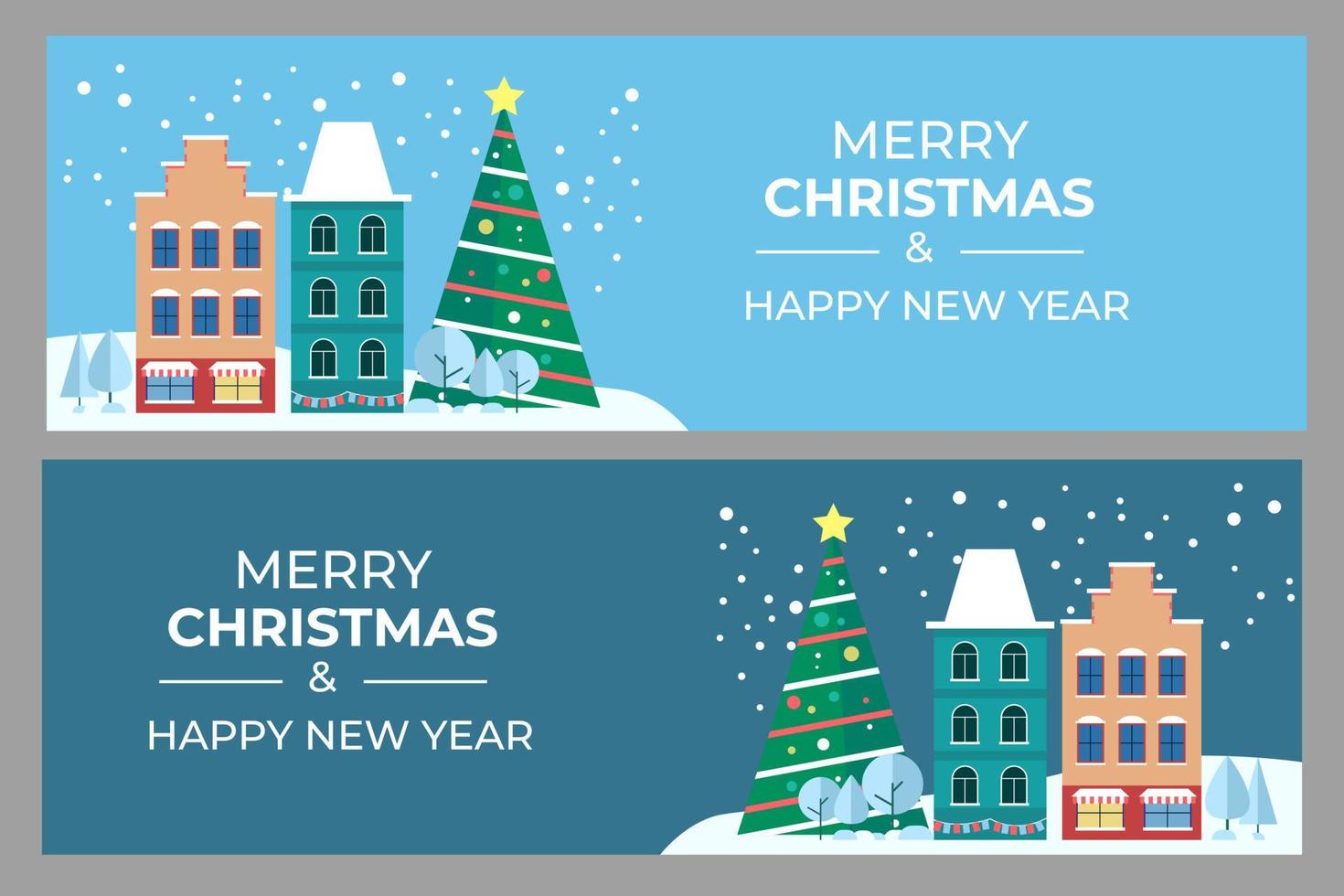 Winter season landscape. Christmas town city panorama. vector illustration in flat style
