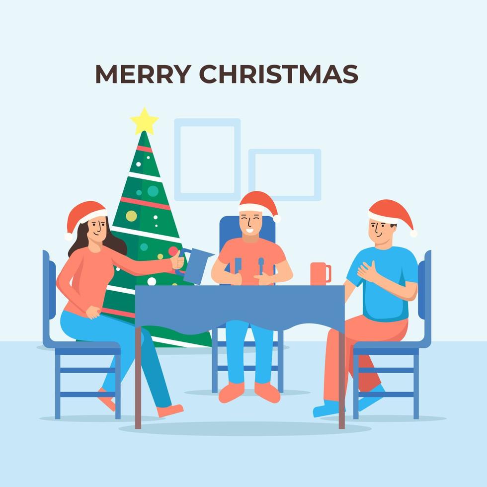 Christmas dinner vector illustration. Christmas vector in flat design style
