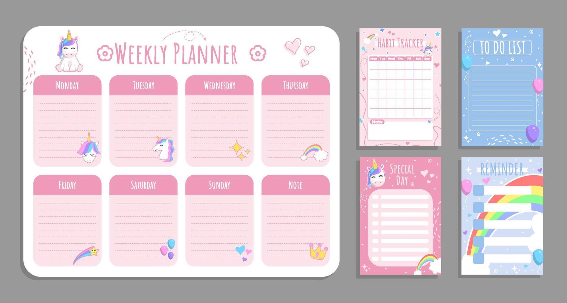Journal Template Unicorn Table vector