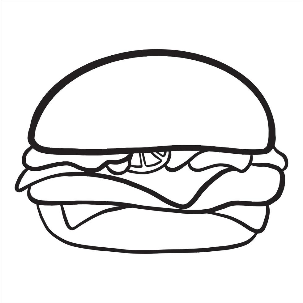 Outline Burger Hamburger On White Background Vector Illustration