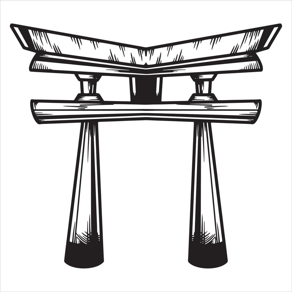 japanese gate torii hand drawn illustration, japanese shrine gate vector