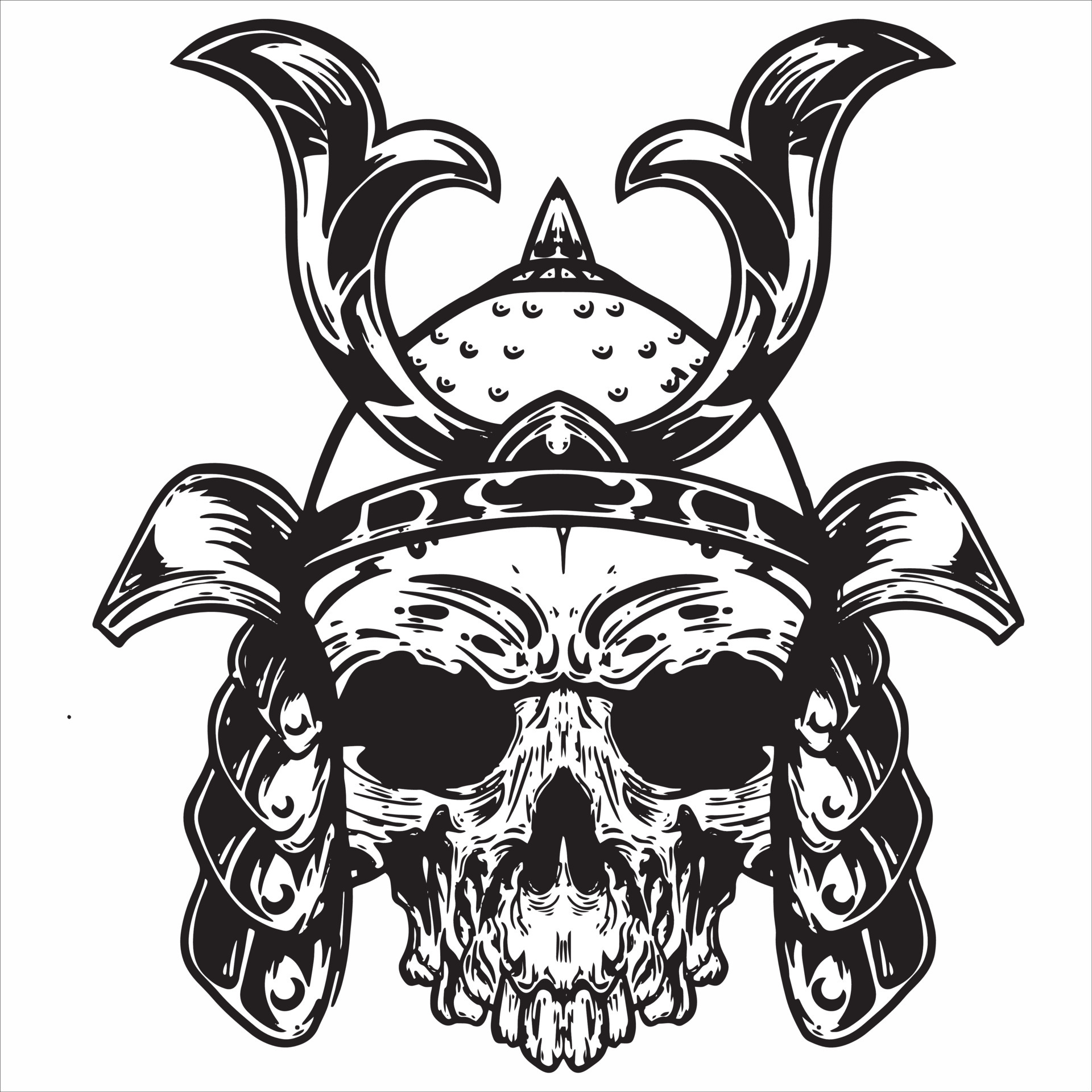 Skull in Helmet Samurai, Mask Skull Warrior Helmet, Samurai drawing ...