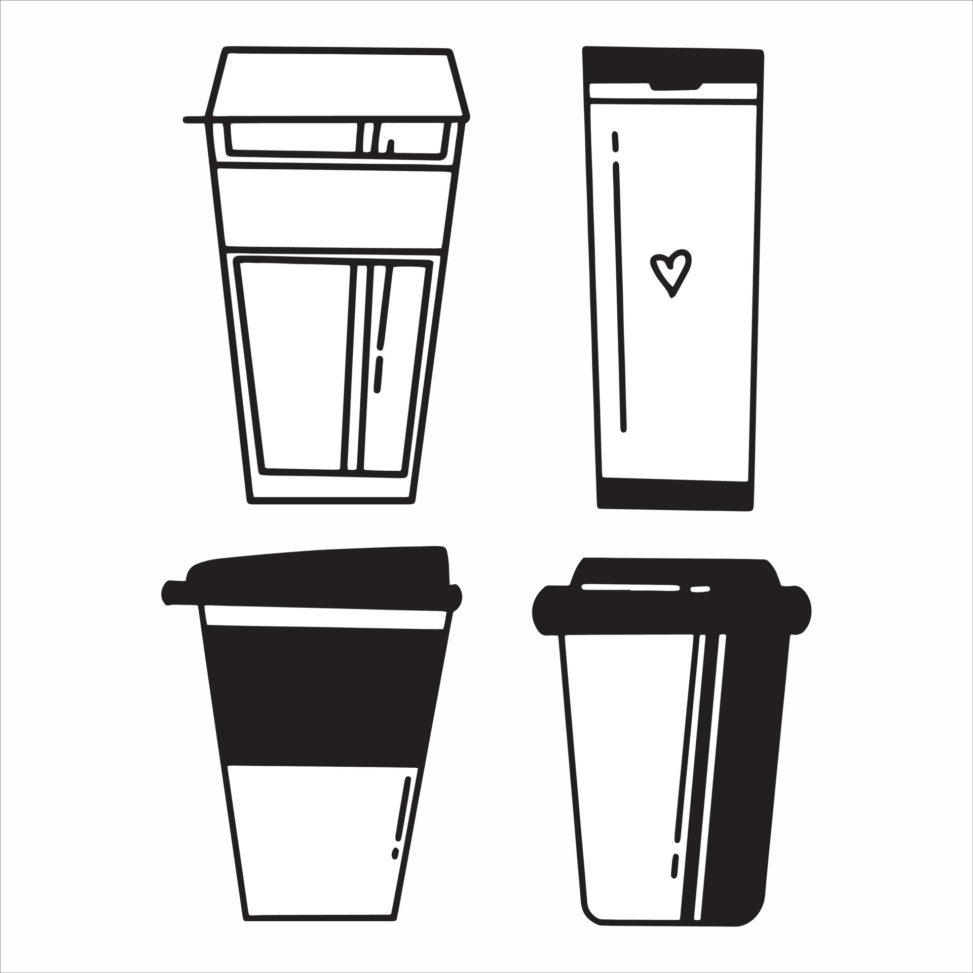 Set of Tumbler Bottle Icon, Tumbler Bottle, Outline, Silhouette, Clip