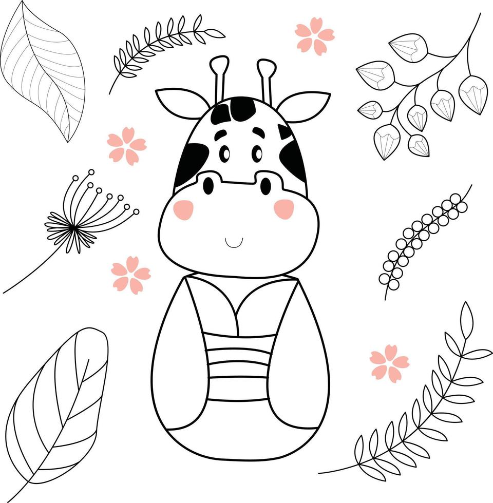 cute cartoon animal wearing kimono traditional japanese clothes vector