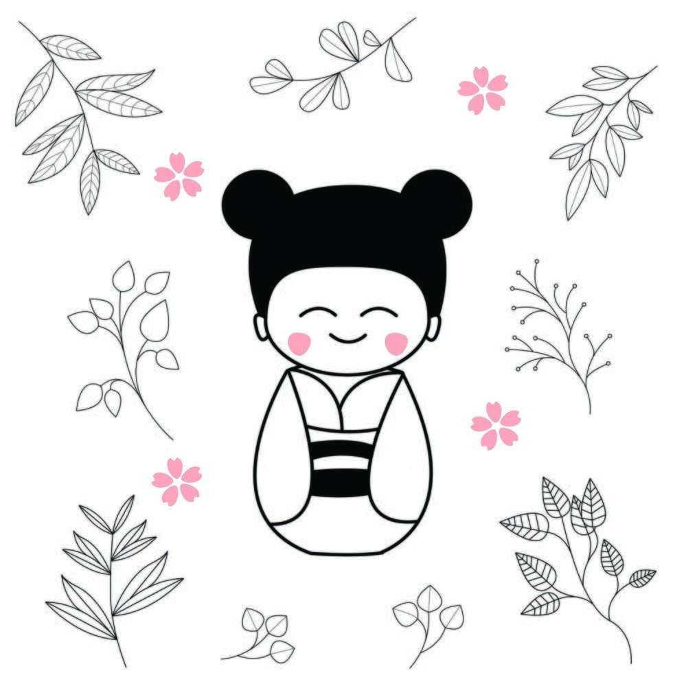 linda chica de dibujos animados 3 vistiendo kimono ropa tradicional japonesa vector