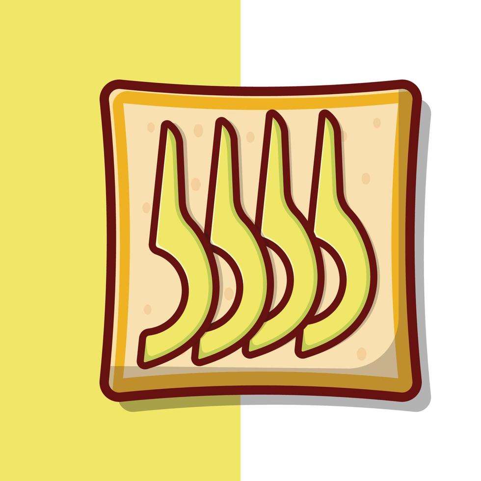 Avocado Bread Vector Icon Illustration. Bread with Avocado Topping Vector. Flat Cartoon Style Suitable for Web Landing Page, Banner, Flyer, Sticker, Wallpaper, Background