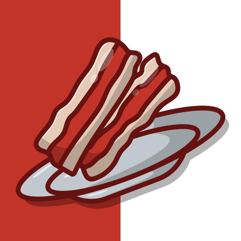 Bacon on Plate Vector Icon Illustration. Bacon on Plate Vector. Flat Cartoon Style Suitable for Web Landing Page, Banner, Flyer, Sticker, Wallpaper, Background