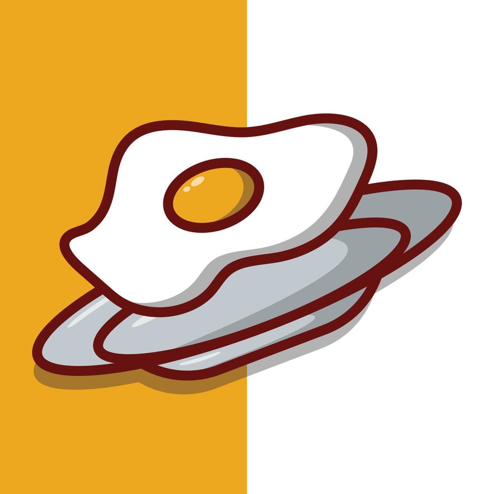 Sunny Side Up on Plate Vector Icon Illustration. Fried Egg Vector. Flat Cartoon Style Suitable for Web Landing Page, Banner, Flyer, Sticker, Wallpaper, Background