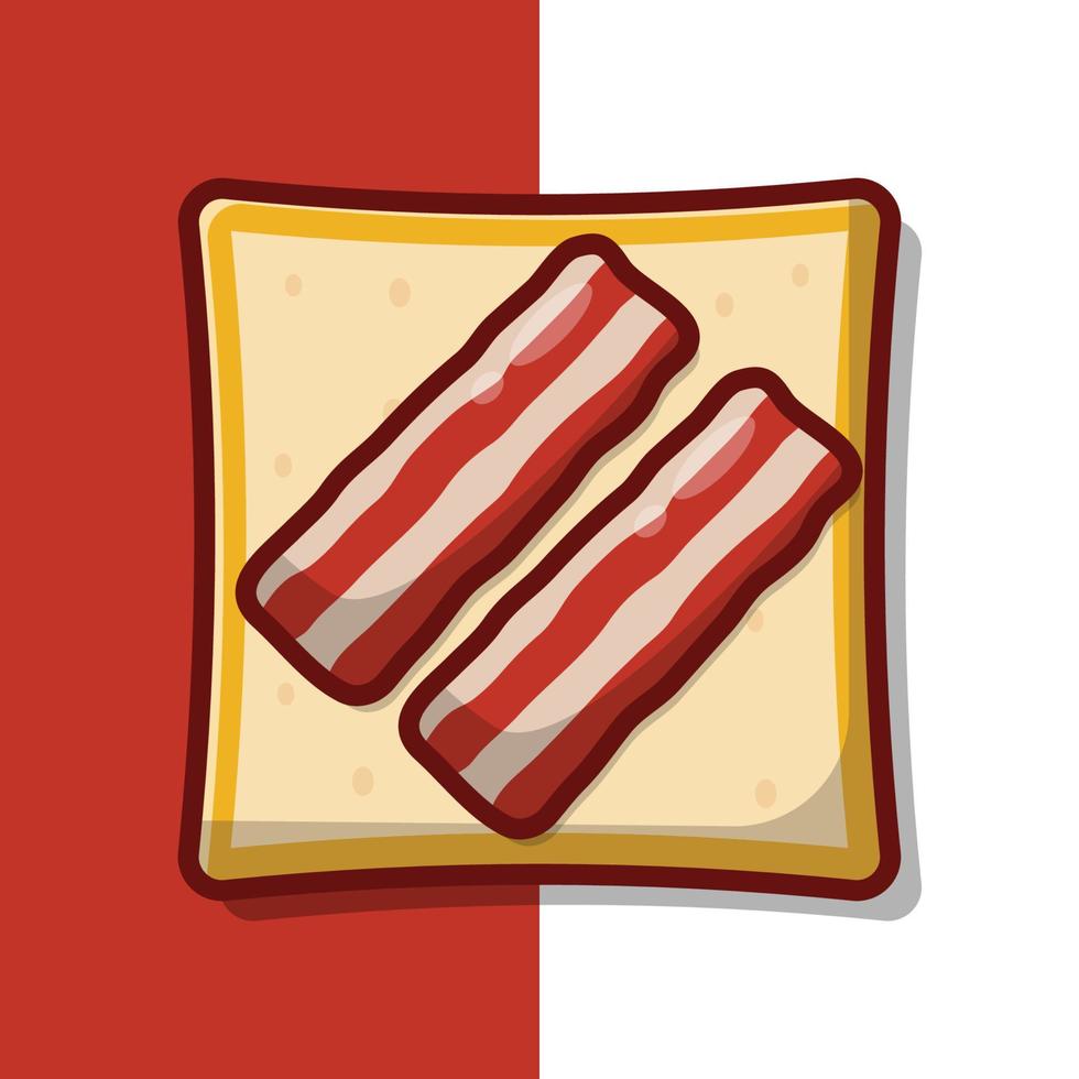 Bacon Bread Vector Icon Illustration. Bread with Bacon Topping Vector. Flat Cartoon Style Suitable for Web Landing Page, Banner, Flyer, Sticker, Wallpaper, Background