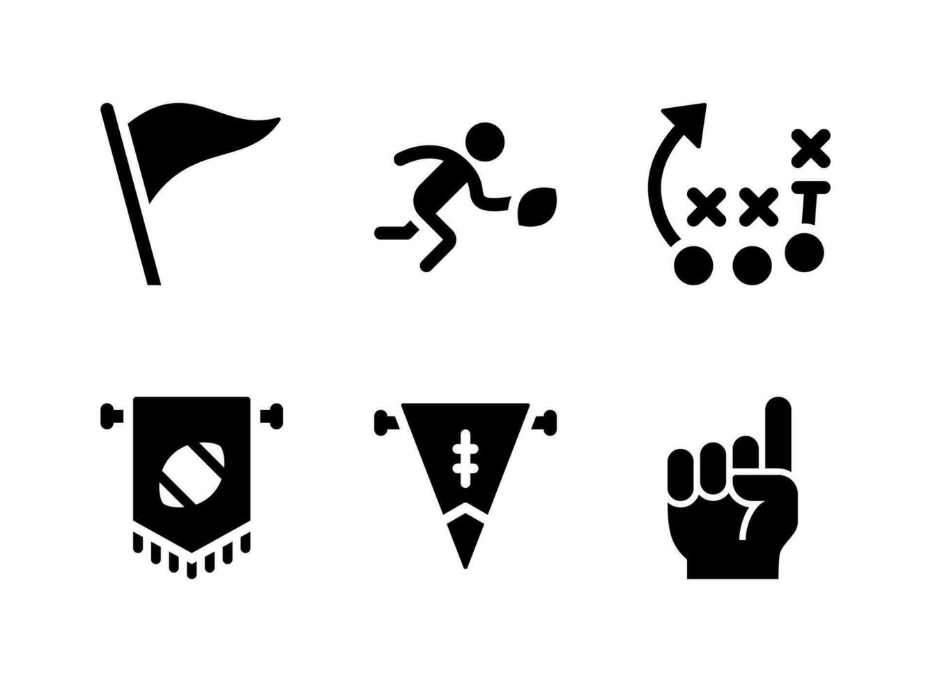 conjunto simple de iconos sólidos vectoriales relacionados con el super bowl. contiene íconos como banderín, jugador, estrategia y más. vector