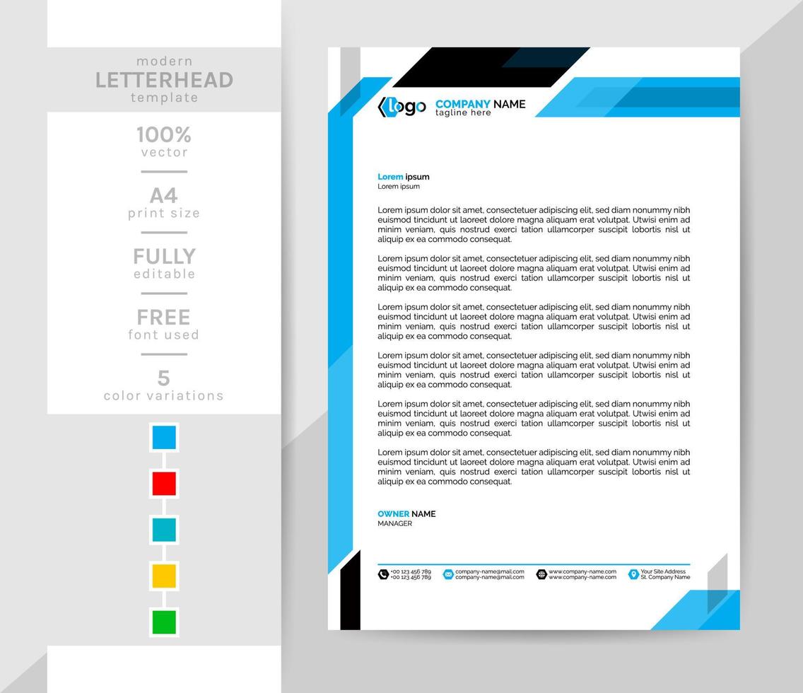 A4 size Business letterhead template for the year 2022. This modern creative and elegant letterhead is a must for your office. 2 theme colorwork, black, and others. vector