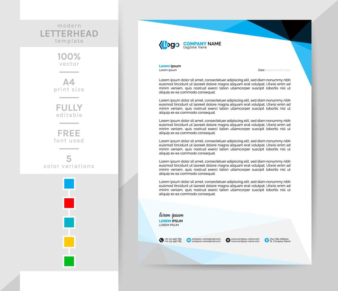 A4 size Business letterhead template for the year 2022. This modern creative and elegant letterhead is a must for your office. 2 theme colorwork, black, and others. vector