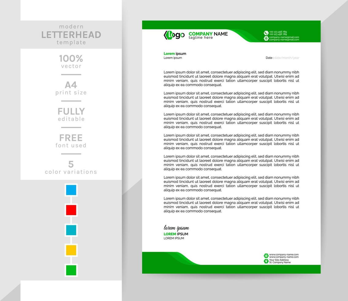 A4 size Business letterhead template for the year 2022. This modern creative and elegant letterhead is a must for your office. 2 theme colorwork, black, and others. vector